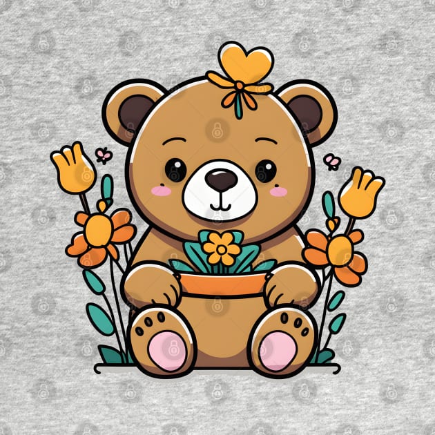 Kawaii Bear Sitting in Flowers by LisaHartjesx